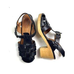Anthology Paris Black Leather Heels Mules Clogs Size 38 Leather Gladiator Strap